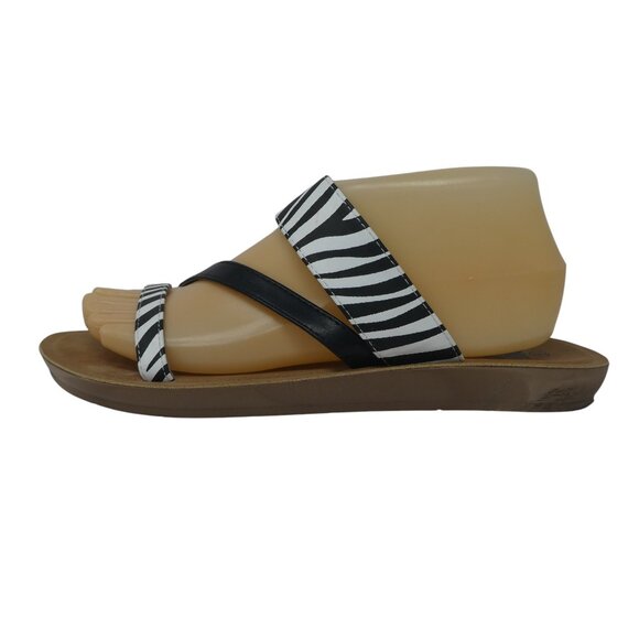 Muk Luks Dahlia Black White Striped Open Toe Strappy Slide Sandals Womens 9 - Picture 4 of 12